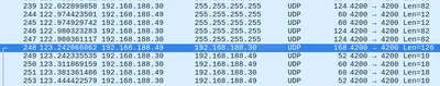Wireshark showing the switch to UDP unicast after the broadcasts during matchmaking.