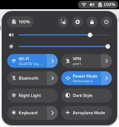 GNOME Quick Settings.